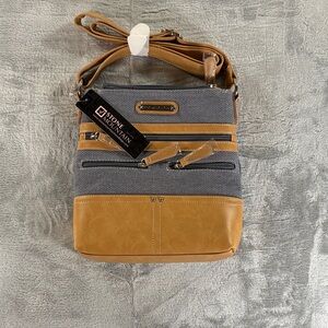 Stone Mountain Women’s Gray and Tan Crossbody Messenger Bag New with Tags